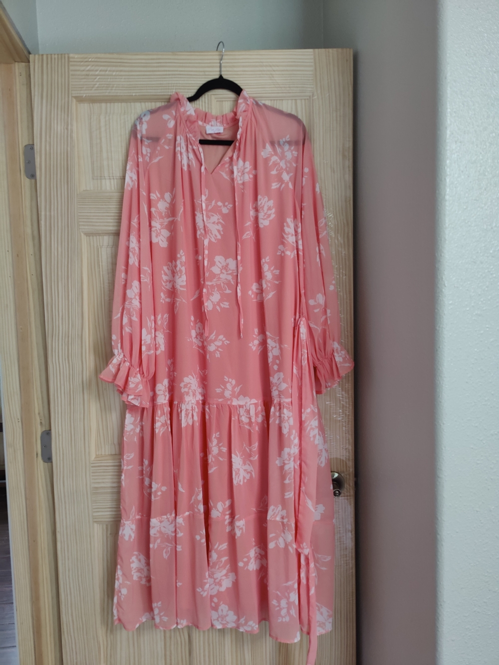 Pink Lily Coral Pink Floral Tie-Detail Maxi Dress